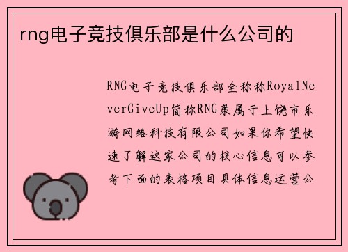 rng电子竞技俱乐部是什么公司的